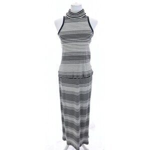 Worth New York Sz M 10 Striped Sweater Knit Maxi Skirt Tank Top 2pc Set Black